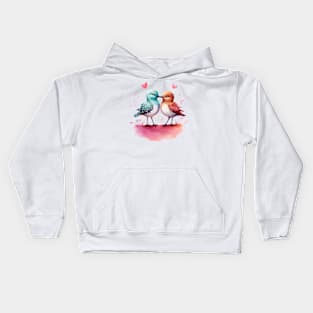 Valentine Kissing Sandpiper Bird Couple Kids Hoodie